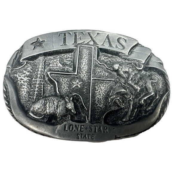 Texas‎ Lone Star Trophy Belt Buckle Antique Nickel 3" x 2" - Picture 2 of 8